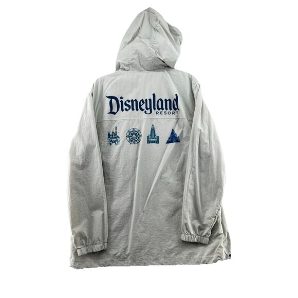 Disneyland Resort Windbreaker Jacket L Gray Blue Castle Graphic Hooded Zip Up - Picture 5 of 10